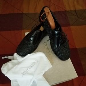 Jimmy Choo, Tyler OGA Black Leather and Glitter Fa